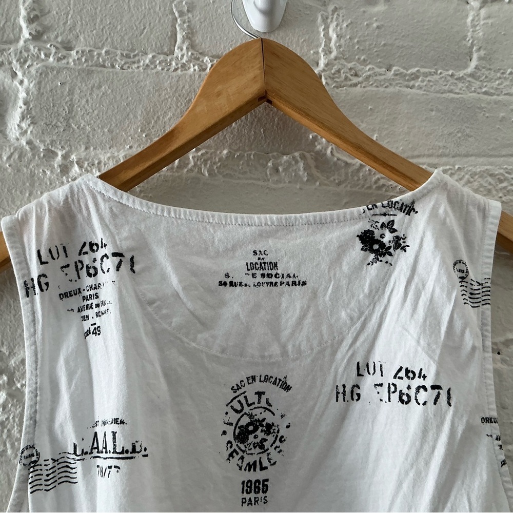 By Anthropologie Postcard Graphic Print Sleeveless Top White Black Size Large - Picture 9 of 12
